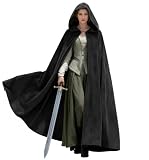 UQJE Medieval Cloak with Hood, Renaissance Halloween Hooded Cape, Black