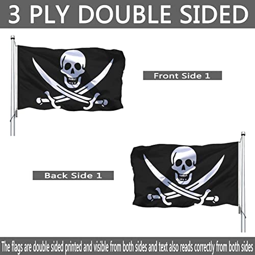 Pirate Jolly Roger Flag 3X5 Outdoor Double Sided- Heavy Duty Beach Decor Jack Rackham Skull Bones With Cross Knife Flags With 2 Brass Grommets 4 Rows Stitched #TOP2