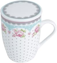 Conjunto Caneca com Tampa e Filtro de Porcelana Amelia Lyor Rosa/ Branco