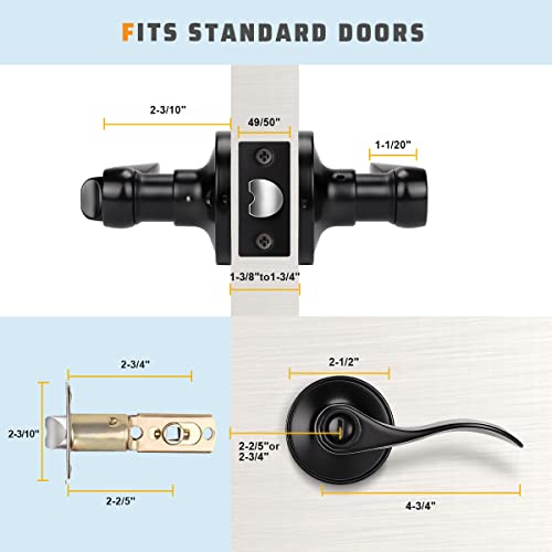 KNOBWELL 6 Pack Privacy Door Handles Matte Black Door Knobs, Interior Door Handles for Bathroom/Bedroom, Door Handle with Lock Reversible for Right/Left by KNOBWELL - Used condition - Image 5