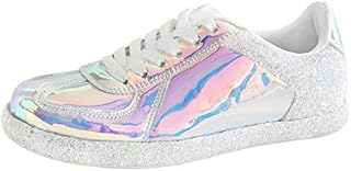 ROXY ROSE Womens Sneaker Flats Metallic Leather Glitter Fashion Sneakers Shoes Lace Up