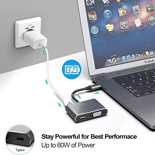 Usb C To 4K Hdmi Vga Adapter Clday 4-In-1 Hub Usb 3.0 Otg Charging Power Pd Port Compatible For Macbook Pro/Dell Xps/Samsung Galaxy #TOP4