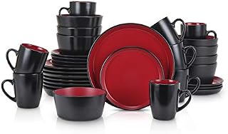 Stone Lain Coupe Stoneware Dinnerware Set, Service For 8, Red and Black
