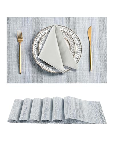 Leetaltree LightSteel Blue Placemats Set of 6 - Heat Resistant Non-Slip Place mats for Dining Table, Washable Durable PVC Vinyl Woven Table Mats（LightSteel Blue, 6）