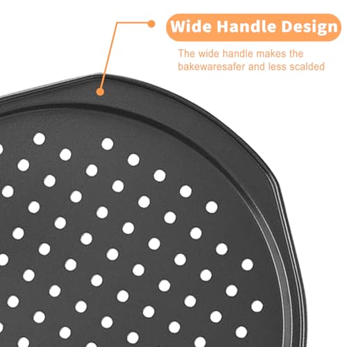 LilGoo 2 Pack 12 inch Pizza Trays for Oven Non Stick with Handle Carbon Steel Pizza Pans with Holes, Round Non - Image 2