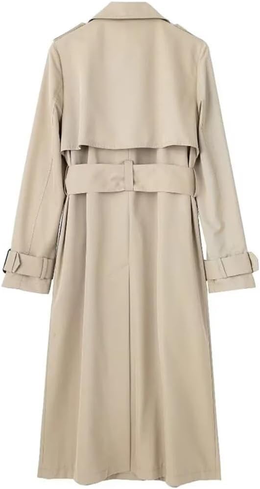 Women’s Casual Long Trench Coat Double Breasted Lapel Pocketed Overcoat with Belt Outerwear