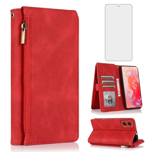Housse Moto G Stylus 5G 2024 portefeuille avec fermeture éclair et fentes pour cartes