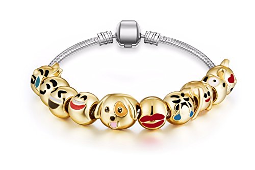 Fun Faces Emoticon Charms Bracelet - 18K Gold Plated With 10 Pieces of Interchangeable Smile Faces #2…