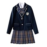 [ＮＯＭＳＯＣＲ] 卒業式 スーツ 女の子 5点セット フォーマルスーツ 子供スーツ 中学生 高校生 ブレザー シャツ スカート リボン バッジ jk制服 入学式 受験 面接 卒服 (M, ネイビー)