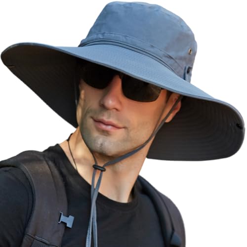 Cowboy Wide Brim Bucket Hat UPF 50 UV Sun Protection Men & Women’s Fishing, Farming, Camping Gear, Outdoor Summer Boonie Hat with Chin Strap, Smart Garden & Golf Hat, Perfect for Hiking Dark Grey