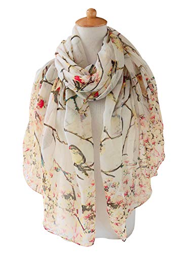 Image of GERINLY Scarfs for Women Lightweight Cotton Feel Scarves Floral Birds Print