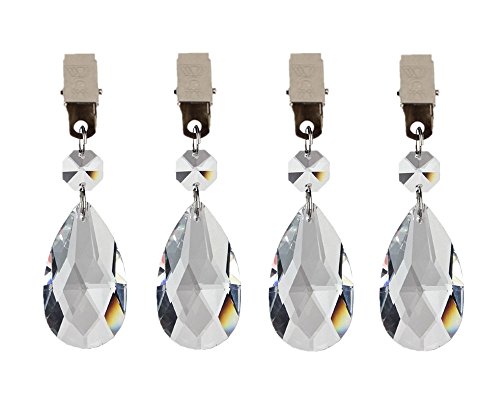 yueton Pack of 4 Metal Clip Crystal Glass Teardrop Pendant Tablecloth Weights