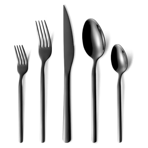 OIULO Black Silverware Set with Steak Knives, 20-Piece Flatware Set for 4, 18/10 Stainless Steel Cutlery for Home Kitchen and Restaurant Cover