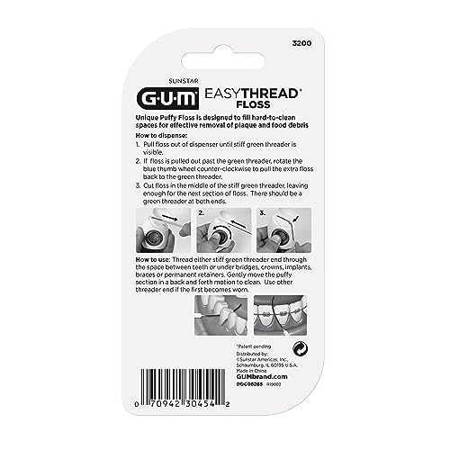 Gum Easythread Threader Floss - Expanding Dental Floss For Braces, Bridges, And Implants - Built In Rigid Floss Threaders (Pack Of 6) #TOP2