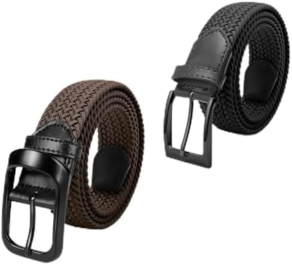 FAIRWIN Elastic Woven Belt 2Pack Flexible Adjustable Nylon Work Belt and Men's Golf Retractable Belt image 2