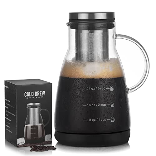 Riipoo Cold Brew Coffee Maker, Glass Iced Coffee Tea Pitcher With Filter, Pour Over Glass Coffee Pot, 32 Oz #TOP22