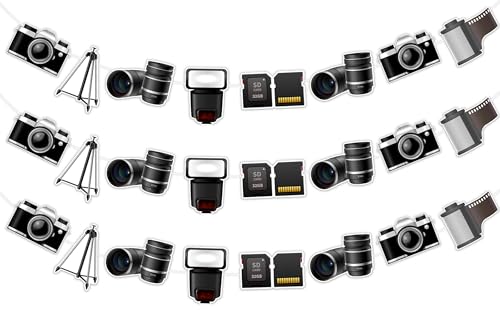 SHADOAMP Photographer Party Decorations, 3pcs Photography Theme Banner Garland Movie Night Theme Party Favors DIY Craft for Photography Enthusiast Theme Birthday Party Supplies