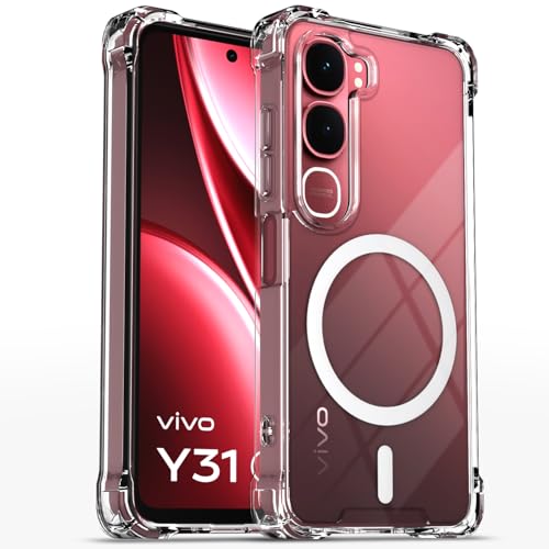 Image of Amazon Basics Back Cover for Vivo Y31 5G Mag-Safe Shockproof PC + TPU Protective Case Magnetic Support Bumper Case (Transparent Mag-Safe)