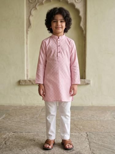 Image of AJ DEZINES Boys Cotton Full Sleeve Printed Kurta Pajama Set for Kids - Ethnic wear | Special Occasion & Traditional Outfit |Boys Kurta Pyjama Set - Regular Fit