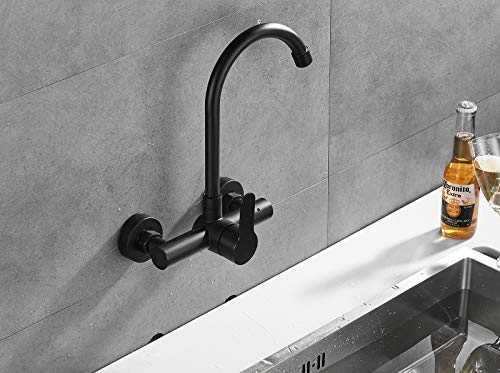 Black Kitchen Faucet Wall Mounted Single Handle 360 Degree Swivel Spout Bar Faucet Laundry Utility Sink Faucet In Wall Faucet Kitchen Sink Commercial #TOP4