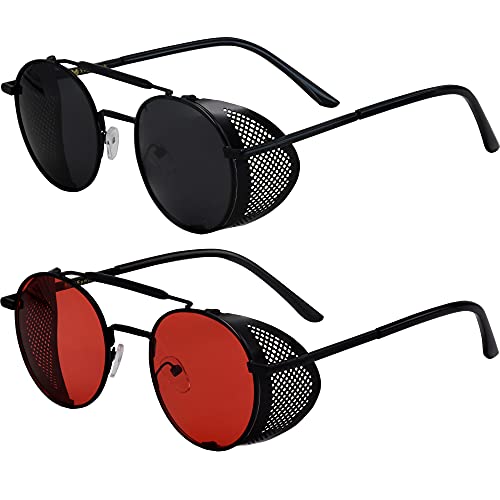 Xfentech Gafas De Sol Estilo Steampunk - 2pcs De Gafas De Sol Punk Polarizadas Estilo Retro Clásico Gafas Redondas De Metal Para Unisex, A1 Marco Negro - Lentes Negro A1 Marco Negro - Lentes Rojo Xfentech Gafas De Sol Estilo Steampunk - 2pcs De Gafas De Sol Punk Polarizadas Estilo Retro Clásico Gafas Redondas De Metal Para Unisex, A1 Marco Negro - Lentes Negro A1 Marco Negro - Lentes Rojo
