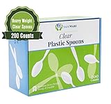 Safeware 200 Clear Plastic Spoons, Heavy Duty, Disposable Utensil Silverware for Party, BBQ, Picnic, Family, Office, Restaurant