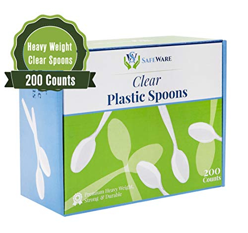 Clear Plastic Spoons 200 Counts, Heavy Duty, Disposable Utensil Silverware for Party, BBQ, Picnic, Family, Office, Restaurant