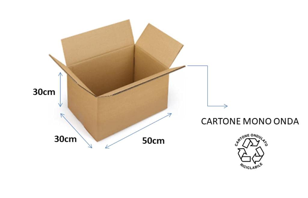 Lot de 25 boîtes en carton 50 x 30 x 30 cm – EMBALLAGE CARTON à onde unique MONO ONDE pour expédition/entrepôt/déménagement boîte neutre