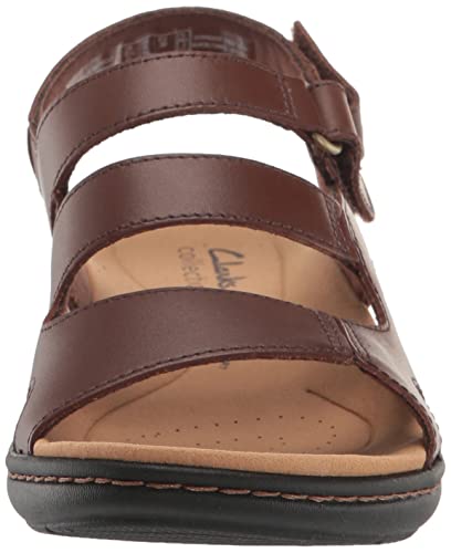 Clarks Laurieann Style Flat Sandal, Dark Tan Leather, 9 Wide #TOP1