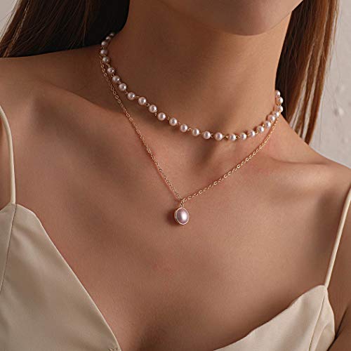 Jeairts Pearl Layered Choker Necklace Gold Pendant Necklace Fashion Beaded Necklace Chain Jewelry For Women And Girls… #TOP4