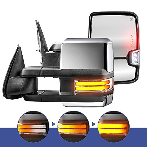 MOSTPLUS Power Heated Towing Mirrors Compatible for Chevy Silverado Suburban Tahoe GMC Serria Yukon 1999-2002 with Sequential Turn light, Parking Lamp, Running Light(Set of 2) (Chrome)