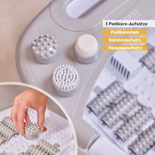 TZS First Austria - Fußsprudelbad 500W - Fußmassagegerät mit 3 Aufsätzen & 8 Massagerollen - Vibrations- & Luftblasenmassage, Infrarot- & Heizfunktion - Klappbar bis Größe 47 - Grau