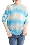 Disimlarl Suéteres de rayas para mujer, suéter de manga larga, cuello redondo, suéter de punto fino, beige, XL