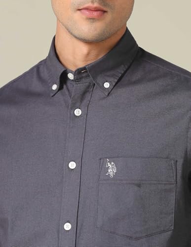 Image of U.S. Polo ASSN. Solid Tailored Fit Cotton Shirts for Men - 100% Cotton, Full Sleeve Mens Casual Shirts