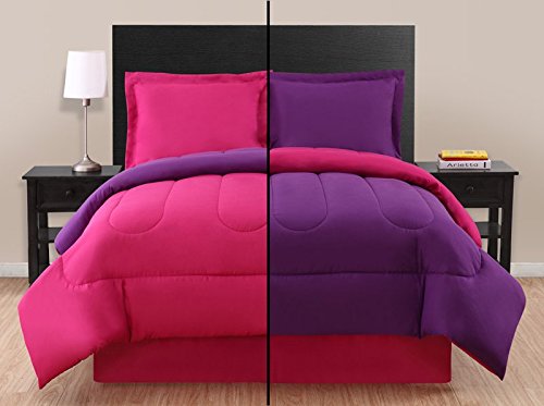 KingLinen Twin Pink/Purple Reversible Comforter Set