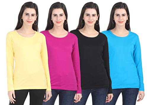 Image of FLEXIMAA Women's Cotton Plain Round Neck Full Sleeve T-Shirt