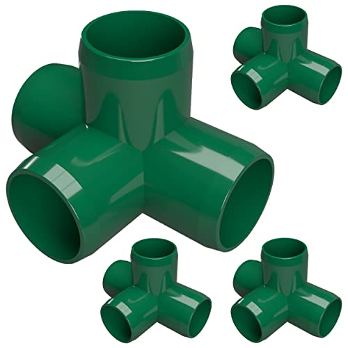FORMUFIT 1” 4-Way Tee Furniture Grade PVC Fitting in Green, Made in USA, UV-Resistant, Impact-Proof, 1.315” Actual Socket Diameter (Pack of 4) - F0014WT-GR-4