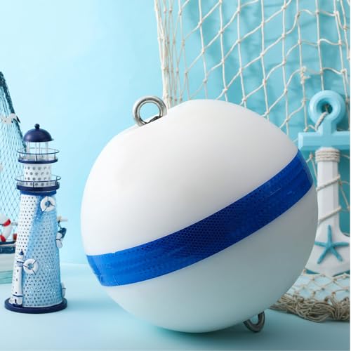 Tellegloww Boat Mooring Buoy, 12/15/20 Inch White Anchor Buoy Float Mooring Ball with Reflective Blue Stripe Attractive Illuminated(15 Inch) by Tellegloww - Image 3