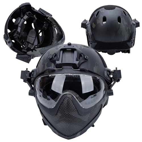 Casque tactique protection avec masque et lunettes airsoft