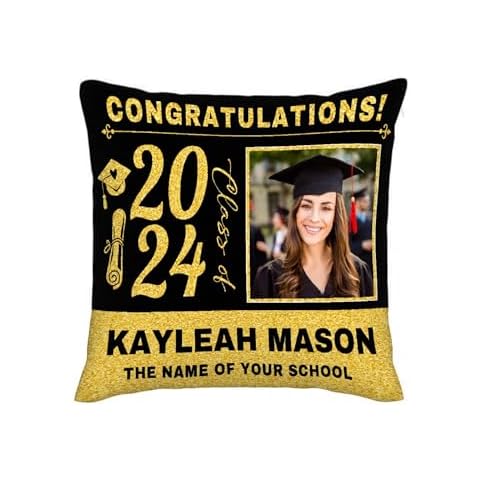 PEEKSTAR Custom Graduation Pillow Case,Personalized Graduation Gifts with Name,Photo,Linen Pillow Cover with Zipper,Square,Double Side Print Graduation Decoration,16"x16" Cover
