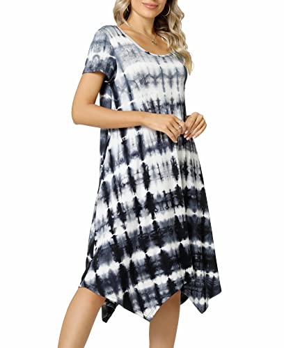 Image of Women Casual Loose Soft Crewneck Short Sleeve Pockets Swing T-Shirt Dress
