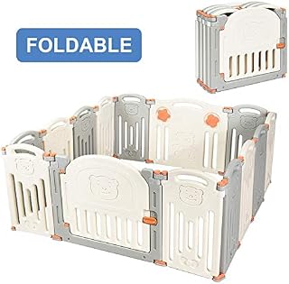 Costzon Baby Playpen, 14-Panel Foldable Kids Safety Activity Center Playard w/Locking Gate, Non-Slip