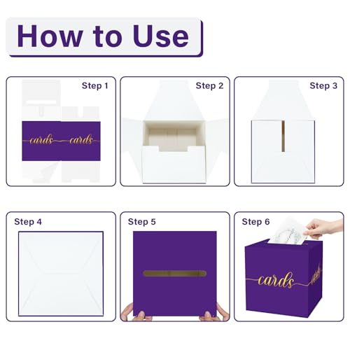 Image of 1 Pack Purple and Gold Foil Card Box for Party, 8.7 inch Purple Gift Card Box Money Box for Birthday, Wedding, Baby Shower, Retirement, Anniversary, Bridal Shower, Graduation, Raffle Ticket