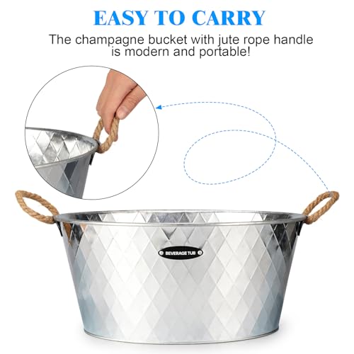 2 Pcs Beverage Tub for Parties 3.5 Gallons, IHOO Large Ice Buckets with Handles, Galvanized Tub for Champagne Cocktails Wine Cooling
