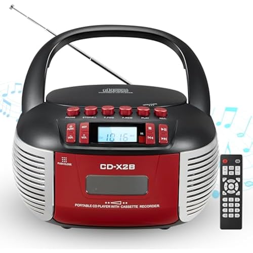 CD and Cassette Player Combo Boombox with Bluetooth & FM Radio