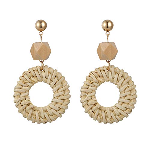 LLXXN Pendientes Femeninos Huecos de bambú y ratán aretes Redondos de Paja de Paja Cover