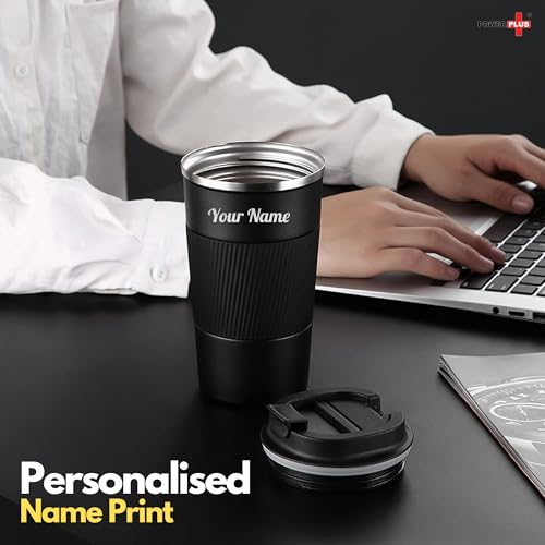 Image of Power Plus Cafe Buddy Stainless Steel Vacuum Coffee Mug with Silicon Grip | Premium Flip Top Locking Cap | Capacity 510ml | 304 Grade Steel | Coffee Mug with Lid for Home & Office (Black)