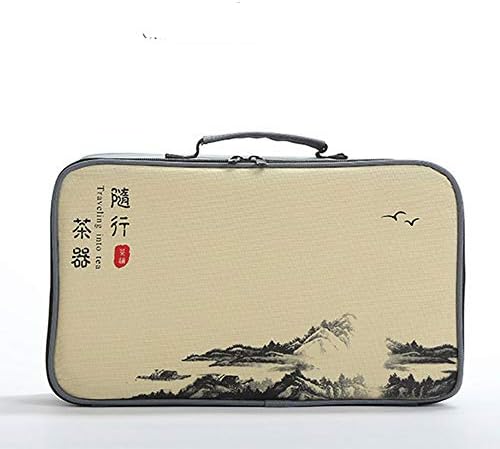 fanquare Portable Travel Tea Set, Handmade Kungfu Tea Set, Porcelain Teapot, Teacups, Bamboo Tea Tray with a Portable Travel Bag, Green