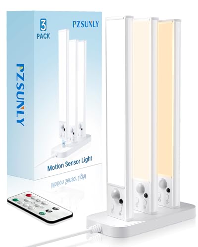 PZSUNLY Under Cabinet Lighting with Charging Station,Motion Sensor Light Indoor with Remote,3Colors Temps Dimmable Rechargeable Wireless LED Lights for Bedroom Kitchen 3Pack