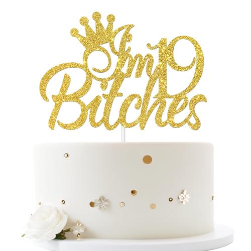 Dill-Dall I'm 19 Cake Topper, 19th Birthday Party Decor, Funny Nineteen Years Old Cake Topper, Girl’s 19th Birthday Party Decorations (Gold)